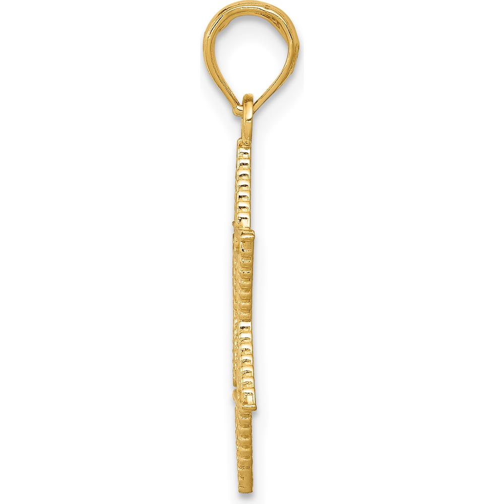 14K Yellow Gold Textured Star of David Pendant - 26mm Length by Oro Pregiato