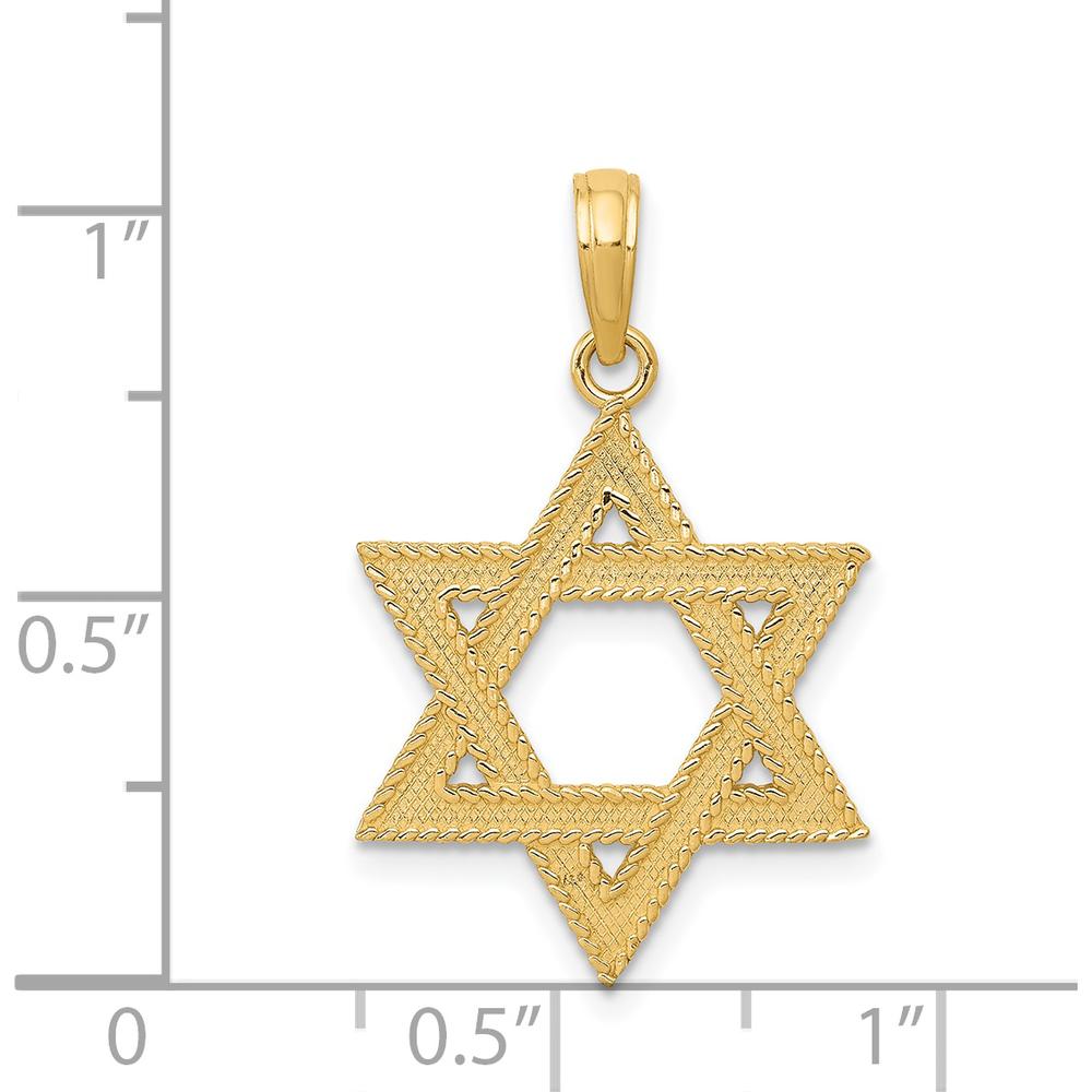 14K Yellow Gold Textured Star of David Pendant - 26mm Length by Oro Pregiato
