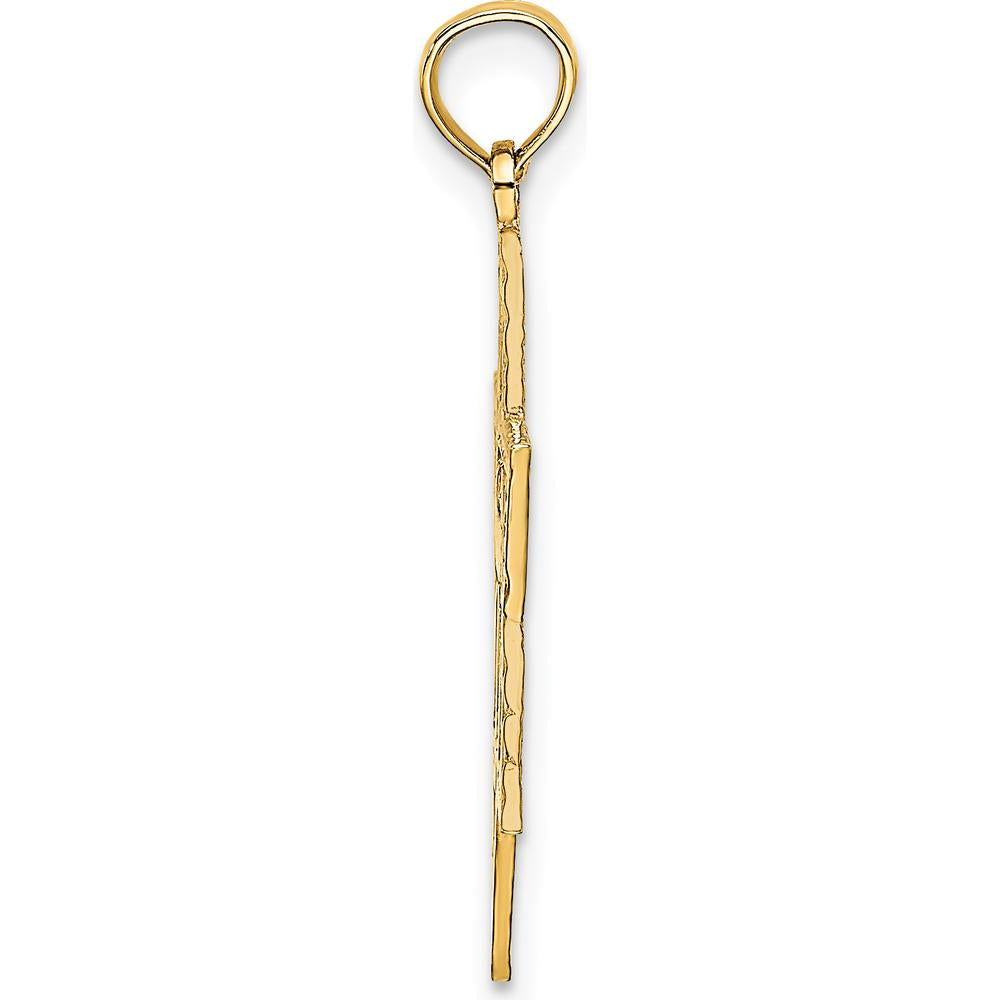 14K Yellow Gold Textured Star of David with Chai Center Charm - 26.8mm Length by Oro Pregiato