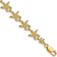 14K Yellow Gold Textured Starfish Bracelet - 7.25" Length by Oro Pregiato