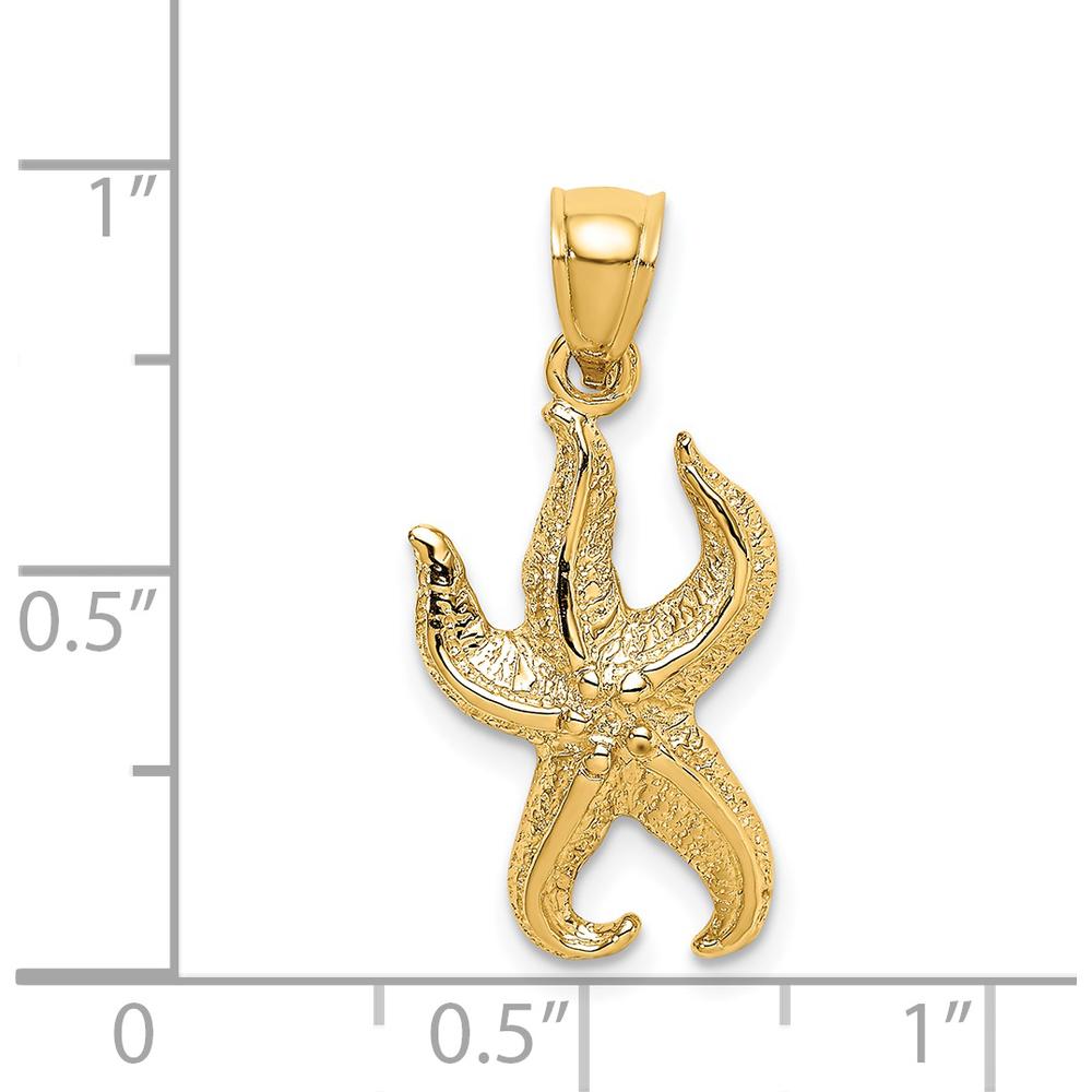 14K Yellow Gold Textured Starfish Charm Pendant - 23mm Length by Oro Pregiato