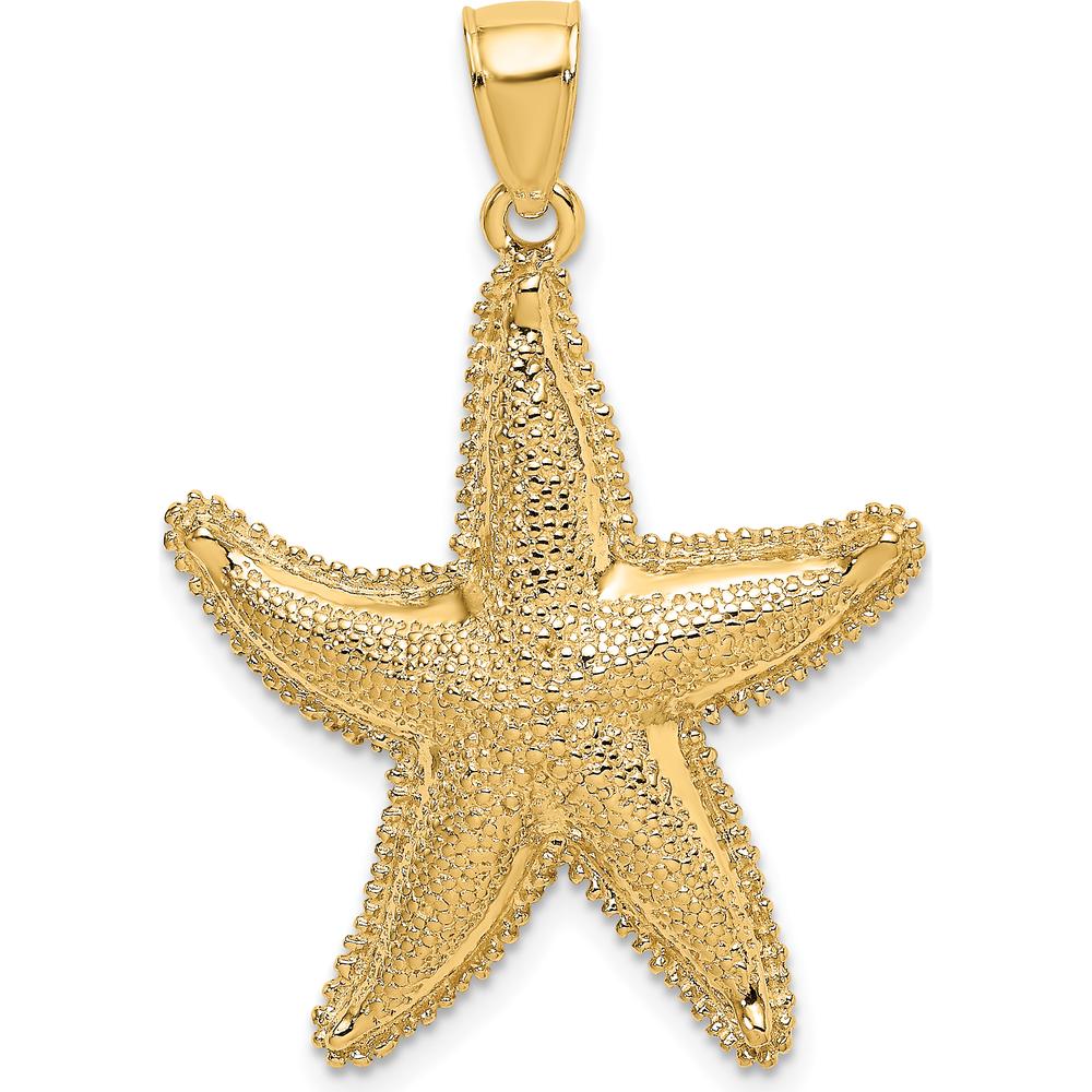 14K Yellow Gold Textured Starfish Charm Pendant - 43mm Length by Oro Pregiato