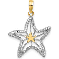 14K Yellow Gold Textured Starfish Charm with Rhodium Accent by Oro Pregiato