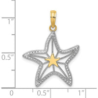 14K Yellow Gold Textured Starfish Charm with Rhodium Accent by Oro Pregiato