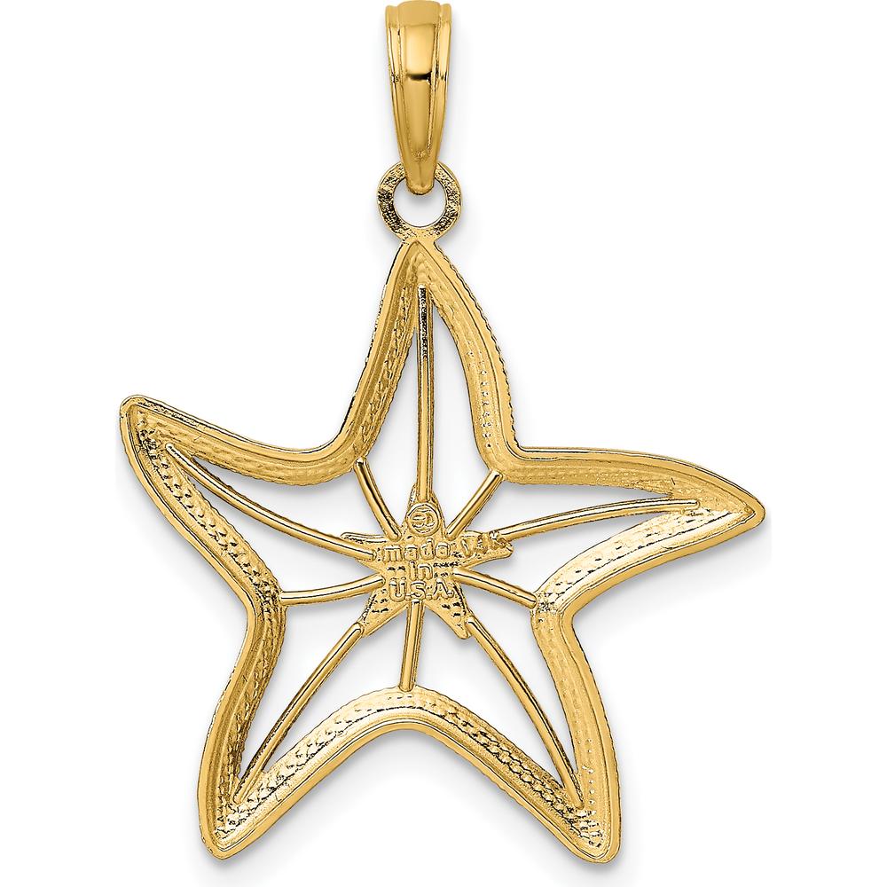 14K Yellow Gold Textured Starfish Charm with Rhodium Accent by Oro Pregiato