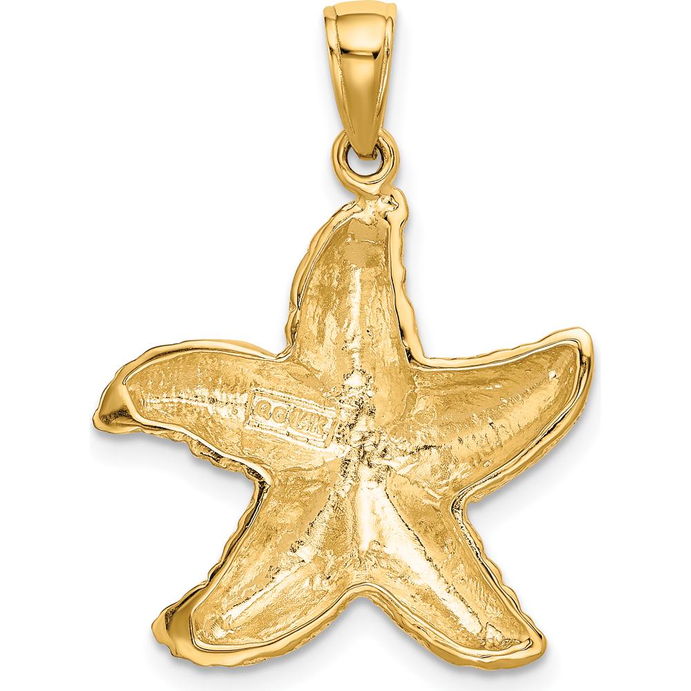 14K Yellow Gold Textured Starfish Pendant - 27mm Length by Oro Pregiato