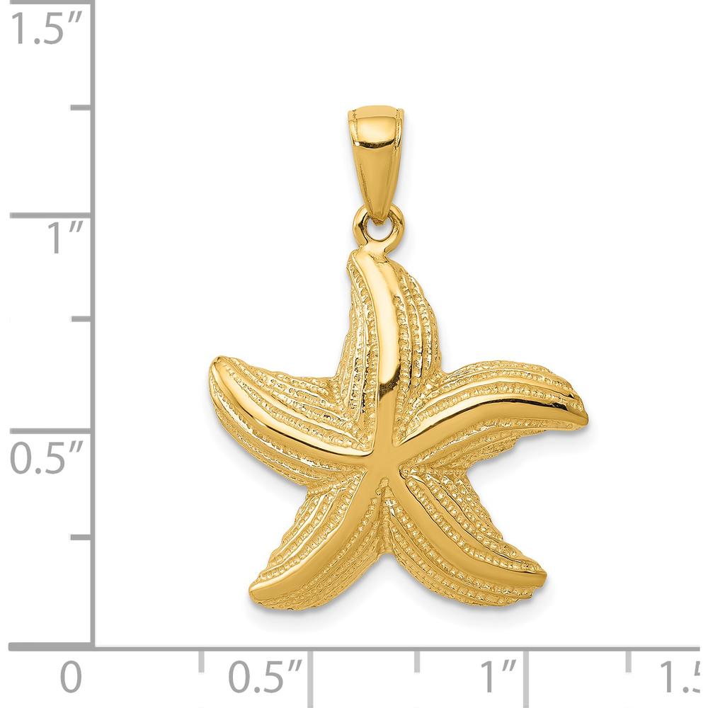14K Yellow Gold Textured Starfish Pendant - 27mm Length by Oro Pregiato