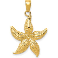 14K Yellow Gold Textured Starfish Pendant - 28mm Length by Oro Pregiato