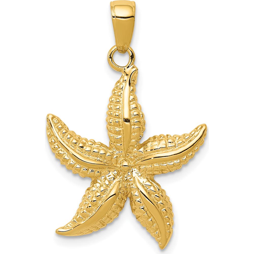 14K Yellow Gold Textured Starfish Pendant - 28mm Length by Oro Pregiato