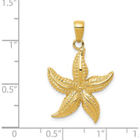 14K Yellow Gold Textured Starfish Pendant - 28mm Length by Oro Pregiato