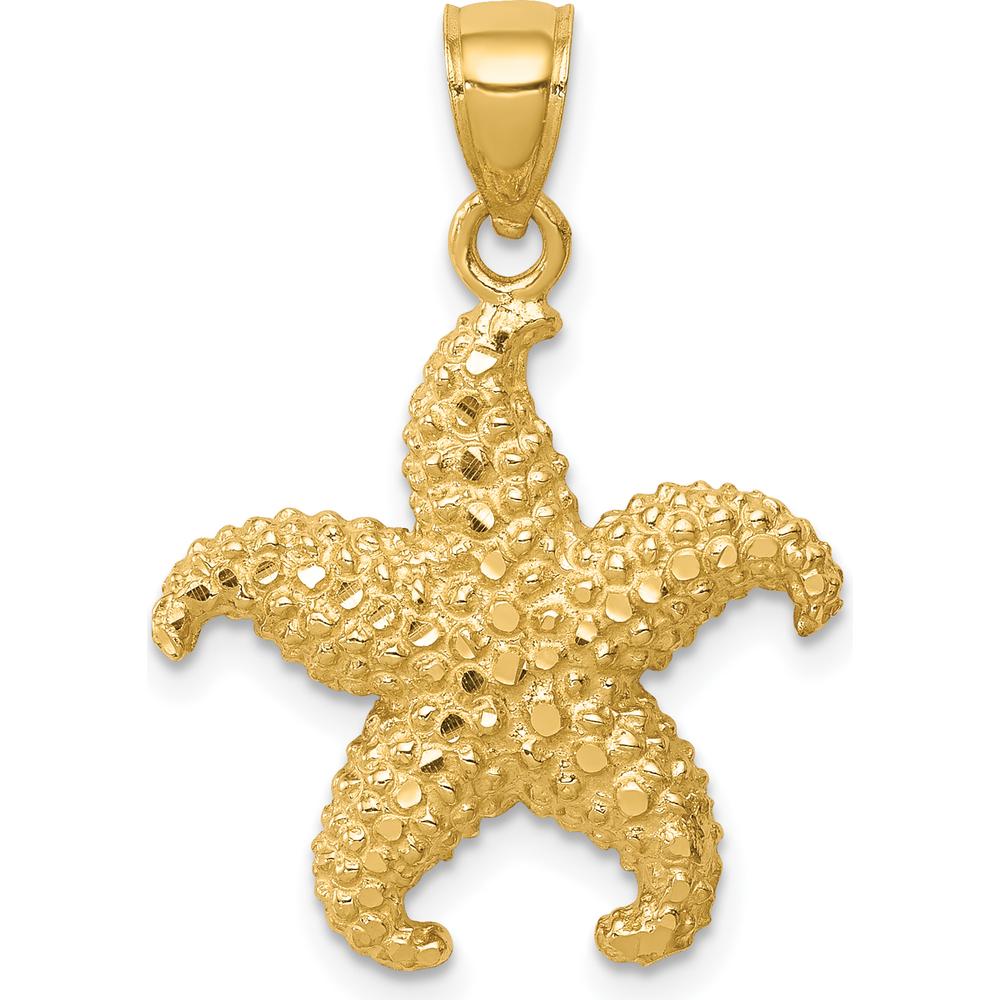 14K Yellow Gold Textured Starfish Pendant Charm - 26mm Length by Oro Pregiato