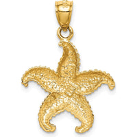 14K Yellow Gold Textured Starfish Pendant Charm - 26mm Length by Oro Pregiato