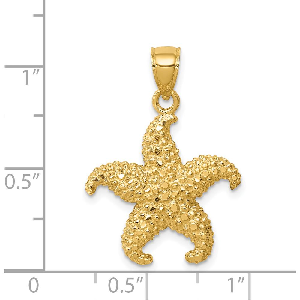 14K Yellow Gold Textured Starfish Pendant Charm - 26mm Length by Oro Pregiato