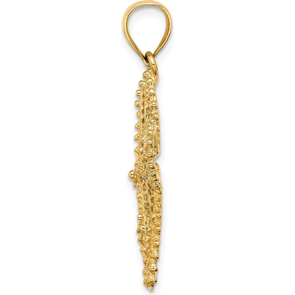 14K Yellow Gold Textured Starfish Pendant with Open Back Profile by Oro Pregiato