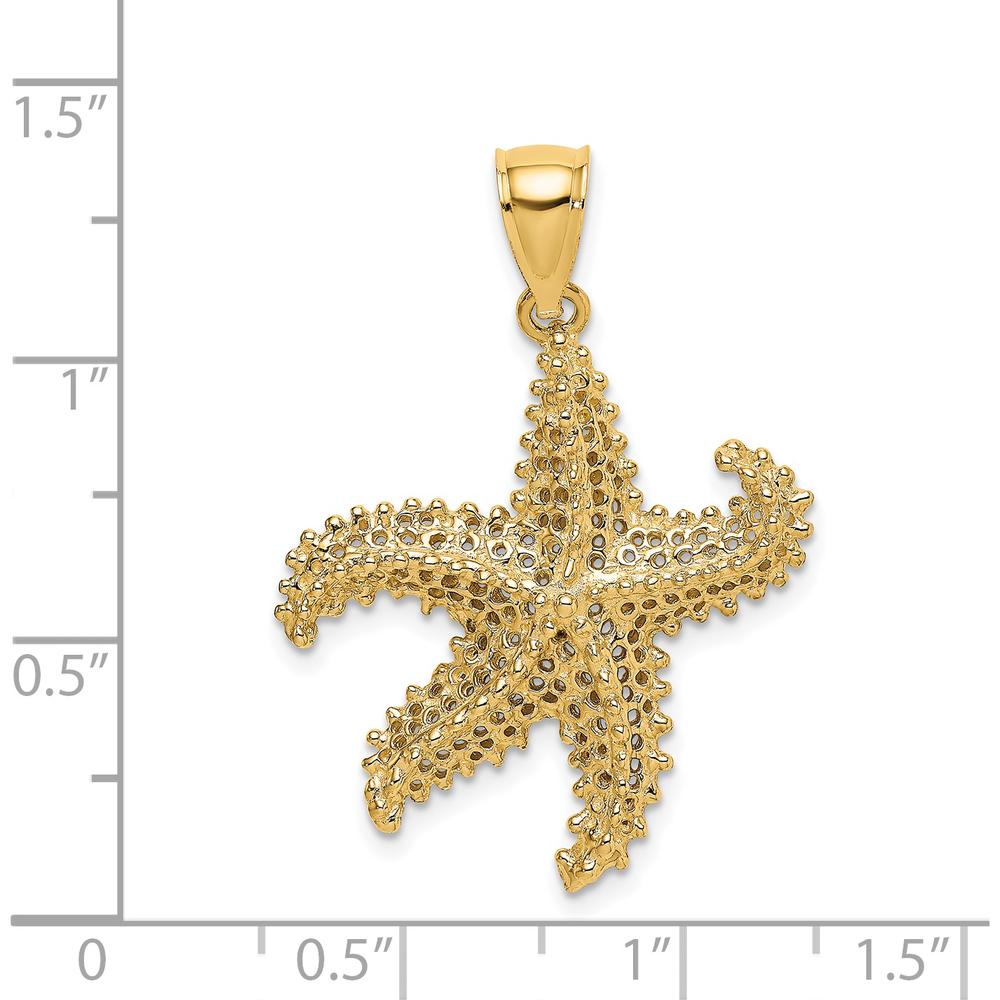 14K Yellow Gold Textured Starfish Pendant with Open Back Profile by Oro Pregiato
