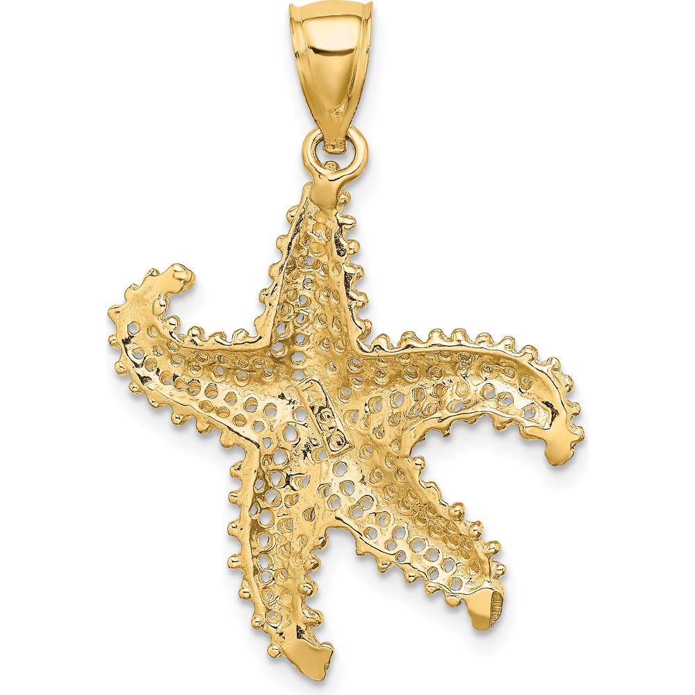 14K Yellow Gold Textured Starfish Pendant with Open Back Profile by Oro Pregiato