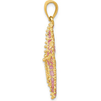 14K Yellow Gold Textured Starfish Pendant with Pink Enamel Accents - 32mm by Oro Pregiato