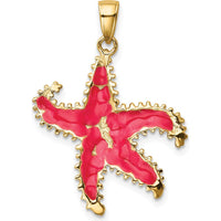 14K Yellow Gold Textured Starfish Pendant with Pink Enamel Accents - 32mm by Oro Pregiato
