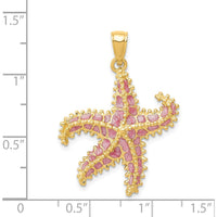 14K Yellow Gold Textured Starfish Pendant with Pink Enamel Accents - 32mm by Oro Pregiato
