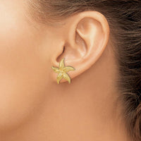 14K Yellow Gold Textured Starfish Post Earrings - Elegant Beach-Inspired Design by 0