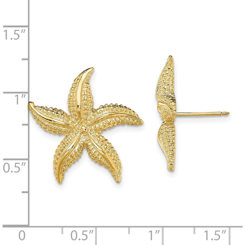 14K Yellow Gold Textured Starfish Post Earrings - Elegant Beach-Inspired Design by 0