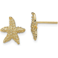 14K Yellow Gold Textured Starfish Post Earrings - Polished Finish by 0