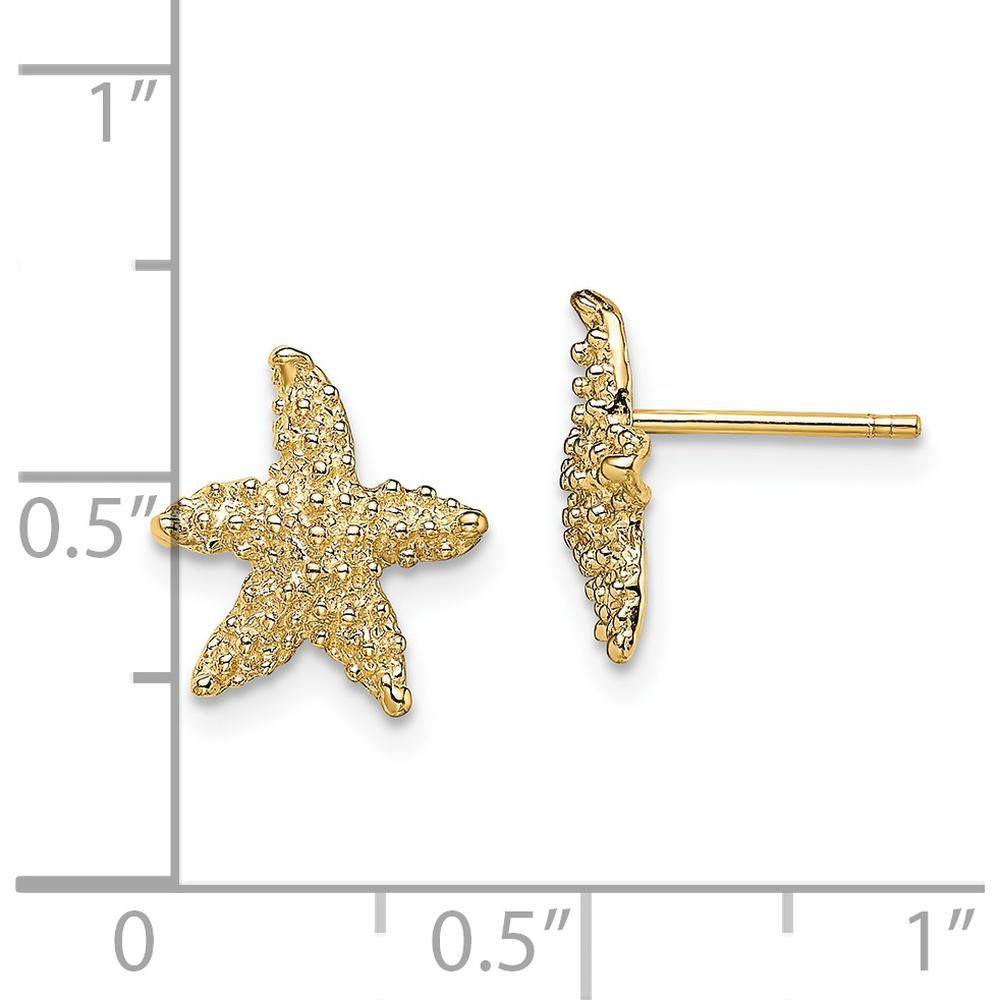 14K Yellow Gold Textured Starfish Post Earrings - Polished Finish by 0