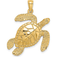 14K Yellow Gold Textured Swimming Sea Turtle Charm - 30mm Length by Oro Pregiato