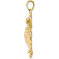 14K Yellow Gold Textured Swimming Sea Turtle Charm - 30mm Length by Oro Pregiato