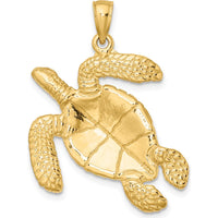 14K Yellow Gold Textured Swimming Sea Turtle Charm - 30mm Length by Oro Pregiato