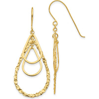14K Yellow Gold Textured Teardrop Dangle Earrings by 0