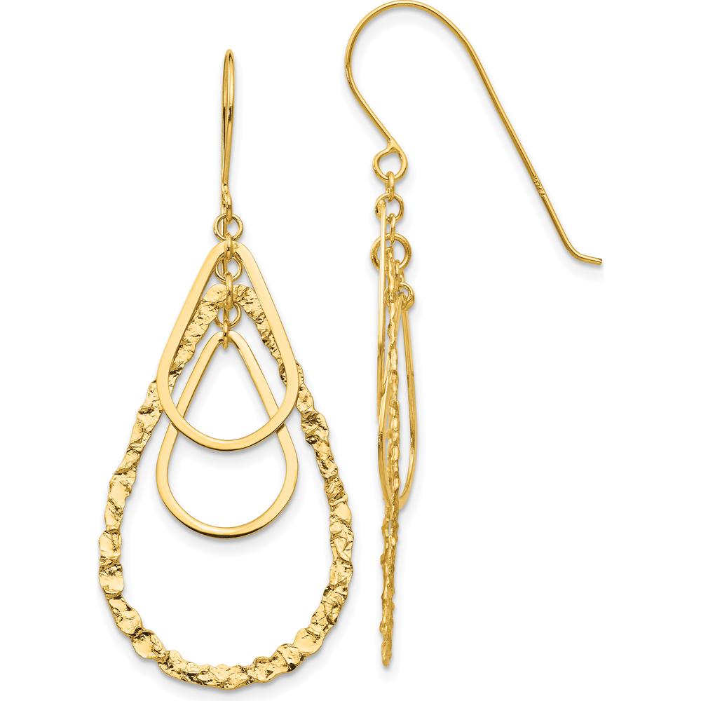 14K Yellow Gold Textured Teardrop Dangle Earrings by 0