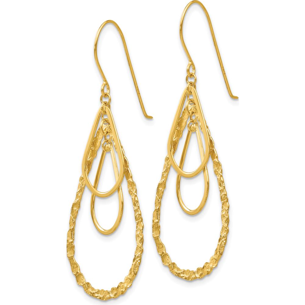14K Yellow Gold Textured Teardrop Dangle Earrings by 0