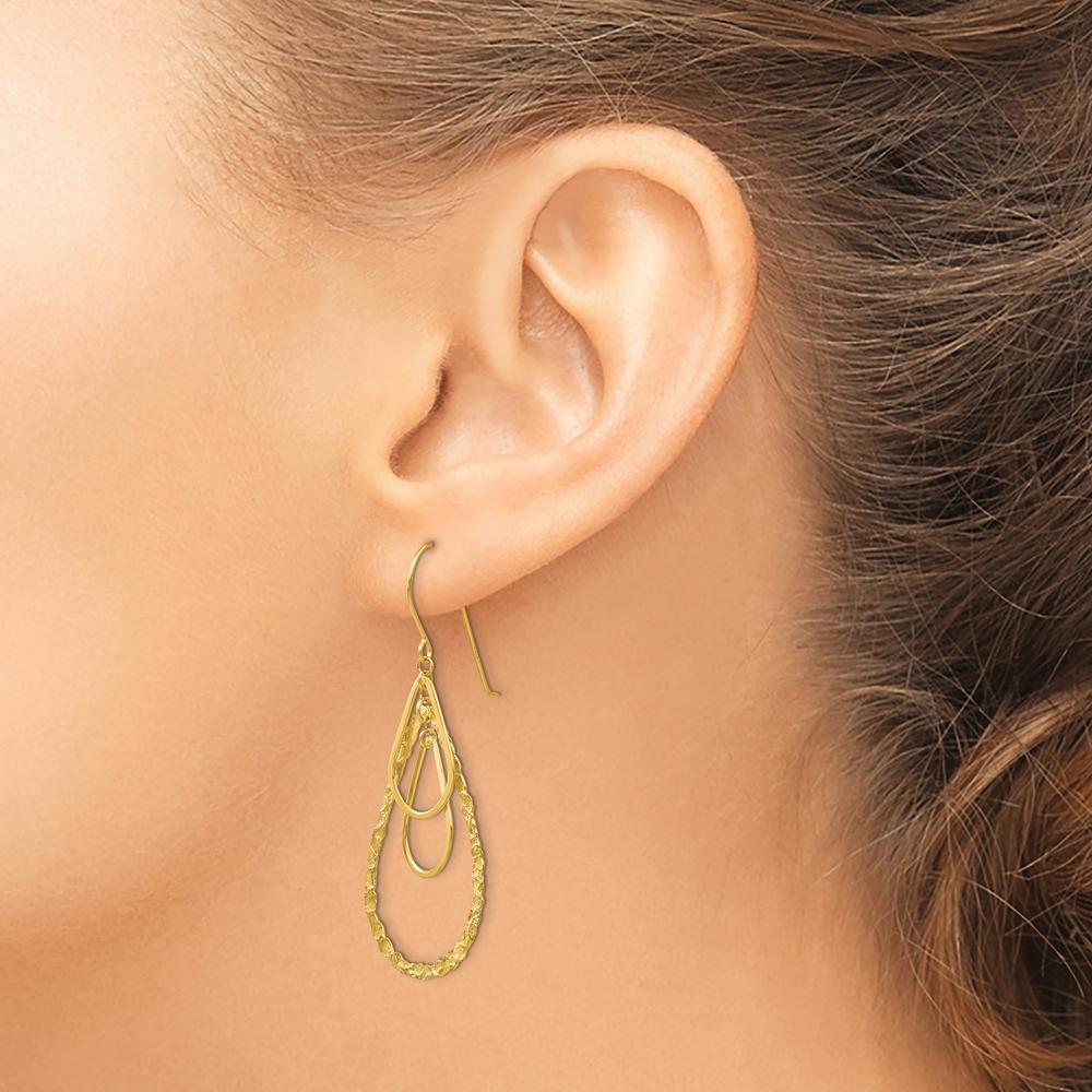14K Yellow Gold Textured Teardrop Dangle Earrings by 0