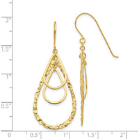 14K Yellow Gold Textured Teardrop Dangle Earrings by 0