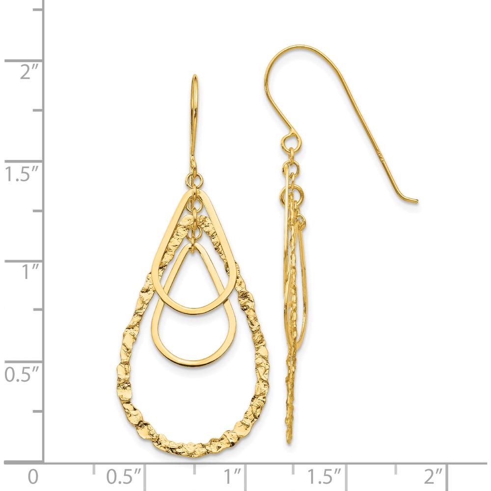 14K Yellow Gold Textured Teardrop Dangle Earrings by 0