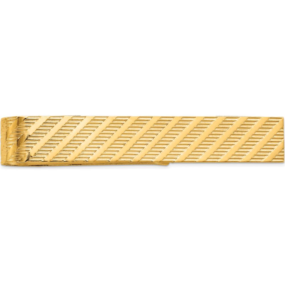 14K Yellow Gold Textured Tie Bar - 50mm Length, Polished Finish by Oro Pregiato