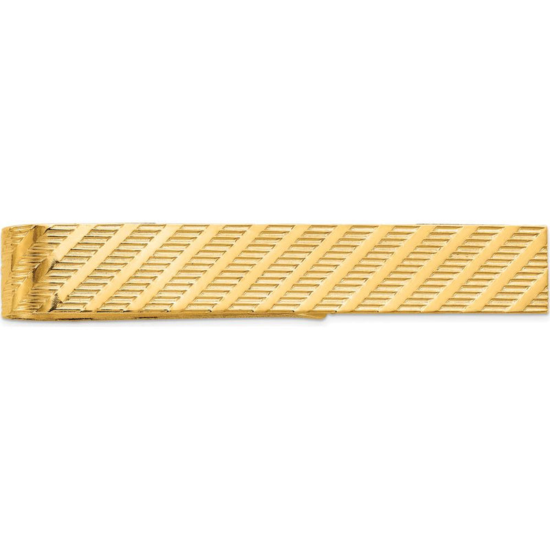 14K Yellow Gold Textured Tie Bar - 50mm Length, Polished Finish by Oro Pregiato
