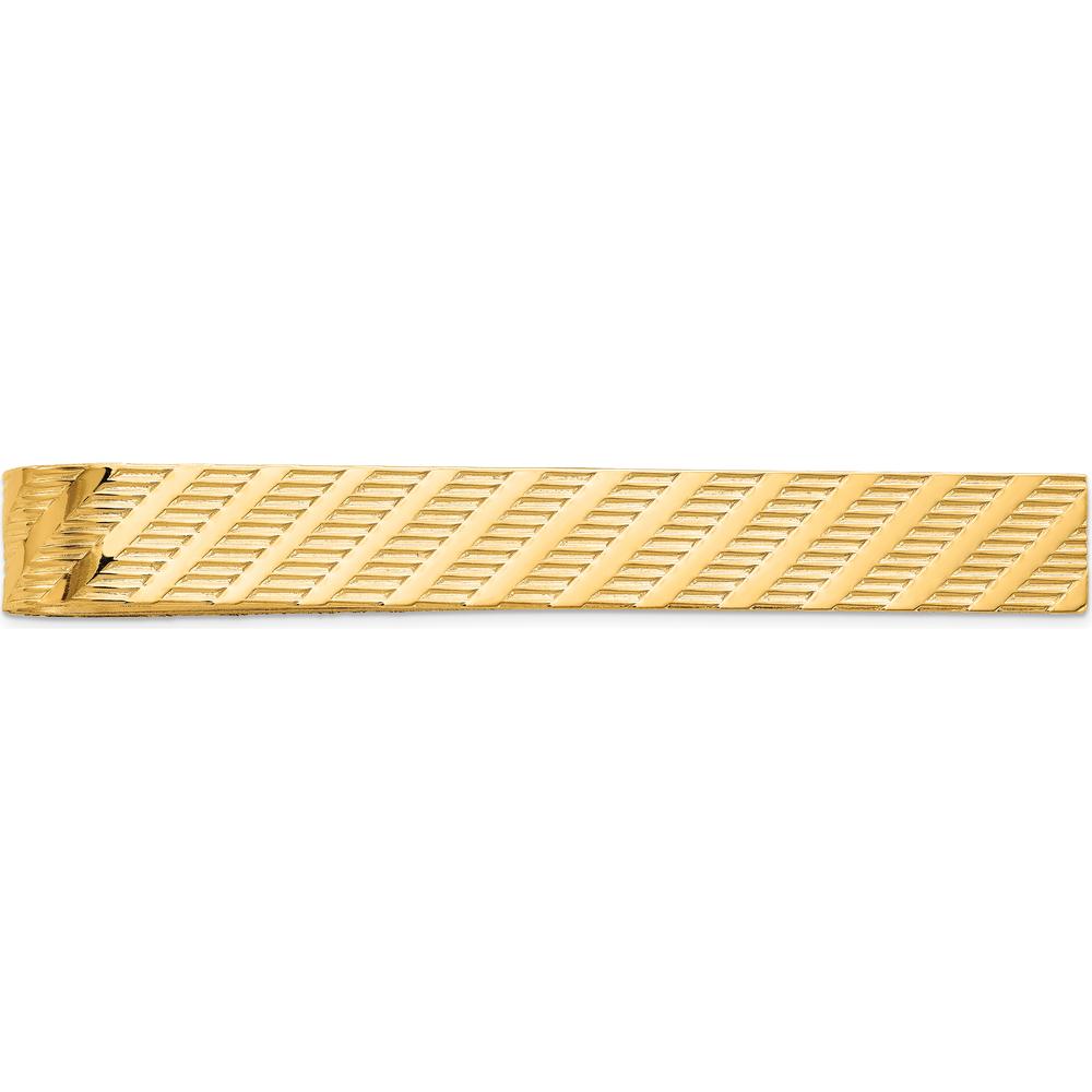 14K Yellow Gold Textured Tie Bar for Men - Polished Finish, 48mm Long by Oro Pregiato