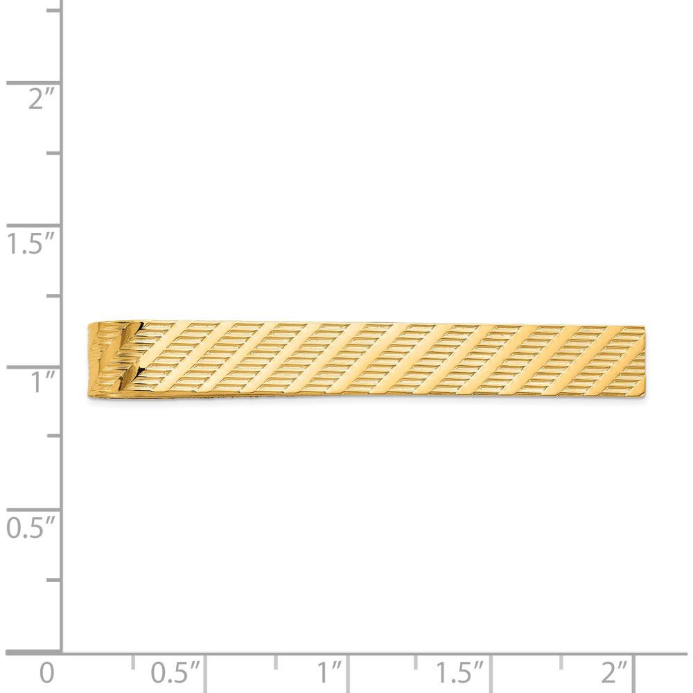 14K Yellow Gold Textured Tie Bar for Men - Polished Finish, 48mm Long by Oro Pregiato