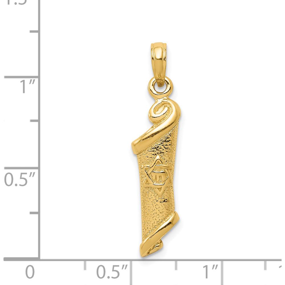14K Yellow Gold Textured Torah Scroll Pendant with Star of David by Oro Pregiato