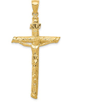 14K Yellow Gold Textured Tree INRI Crucifix Pendant - 52mm Length by Oro Pregiato