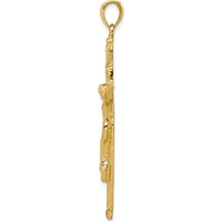 14K Yellow Gold Textured Tree INRI Crucifix Pendant - 52mm Length by Oro Pregiato