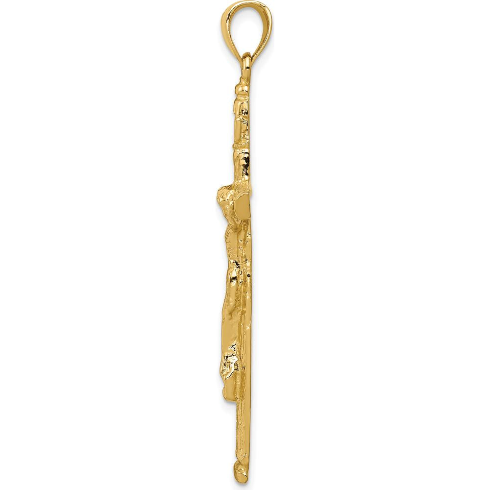 14K Yellow Gold Textured Tree INRI Crucifix Pendant - 52mm Length by Oro Pregiato