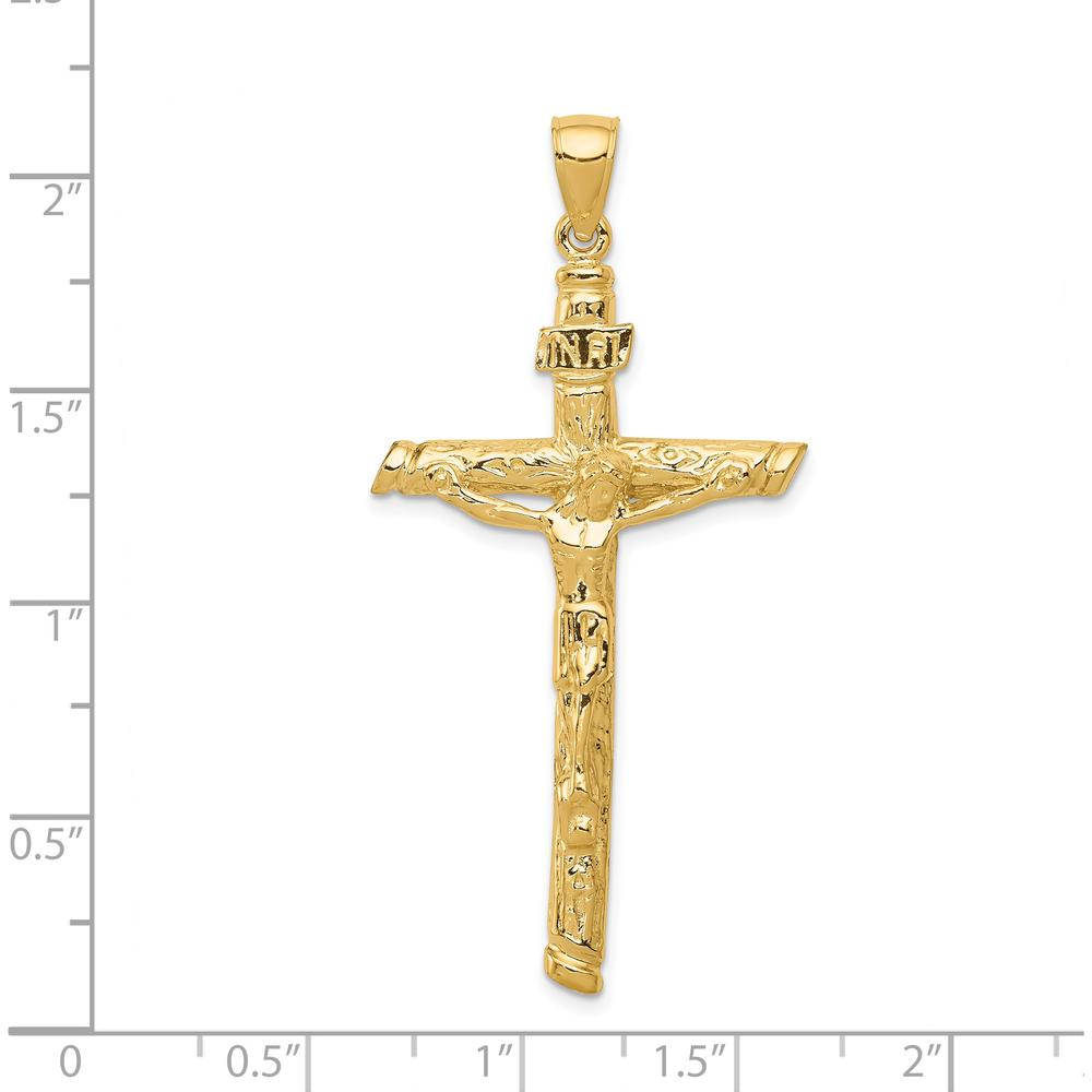 14K Yellow Gold Textured Tree INRI Crucifix Pendant - 52mm Length by Oro Pregiato