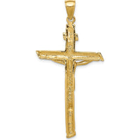 14K Yellow Gold Textured Tree INRI Crucifix Pendant - 52mm Length by Oro Pregiato