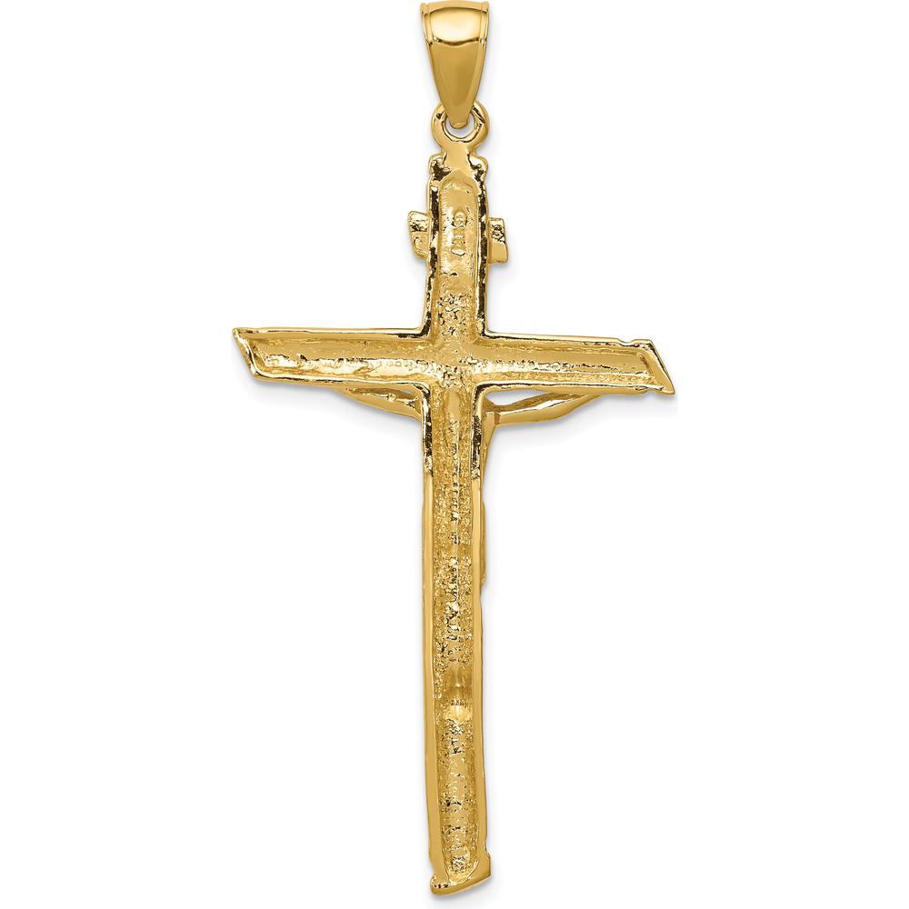 14K Yellow Gold Textured Tree INRI Crucifix Pendant - 52mm Length by Oro Pregiato