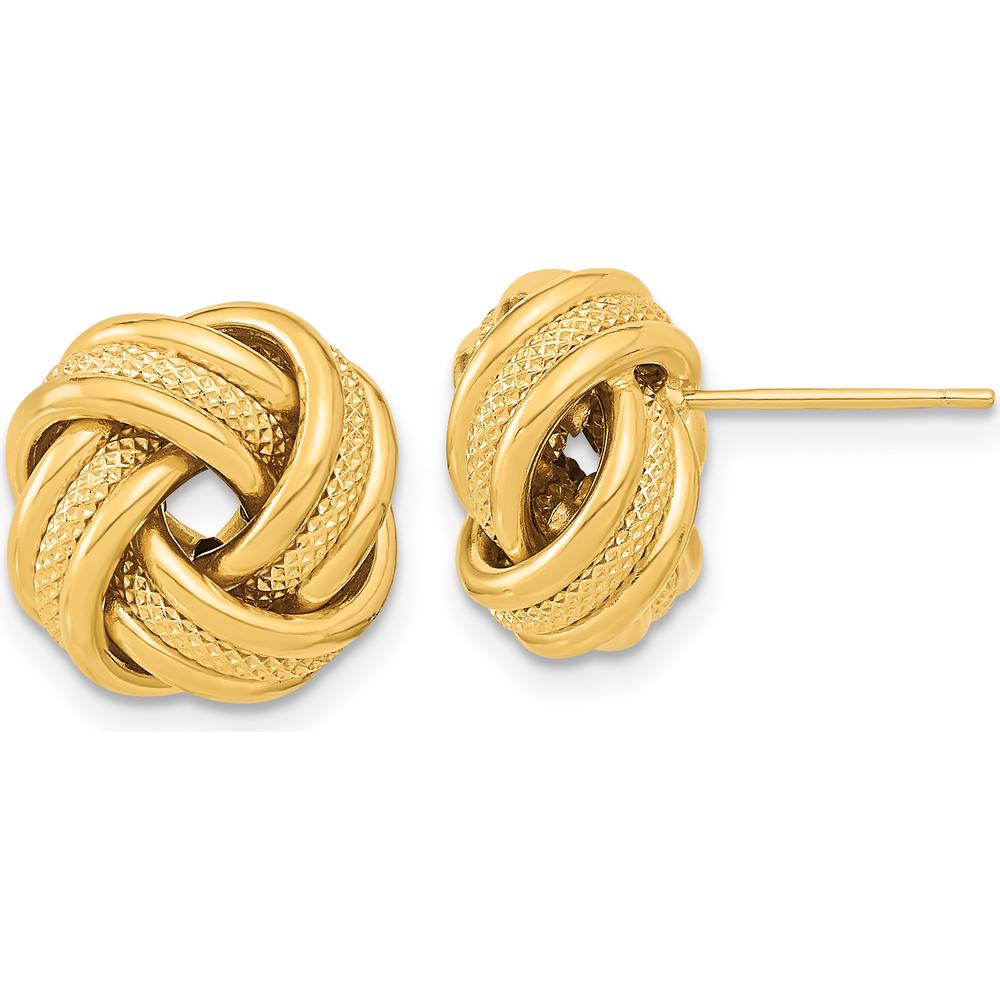 14K Yellow Gold Textured Triple Love Knot Post Earrings - Polished Finish by 0