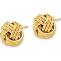 14K Yellow Gold Textured Triple Love Knot Post Earrings - Polished Finish by 0