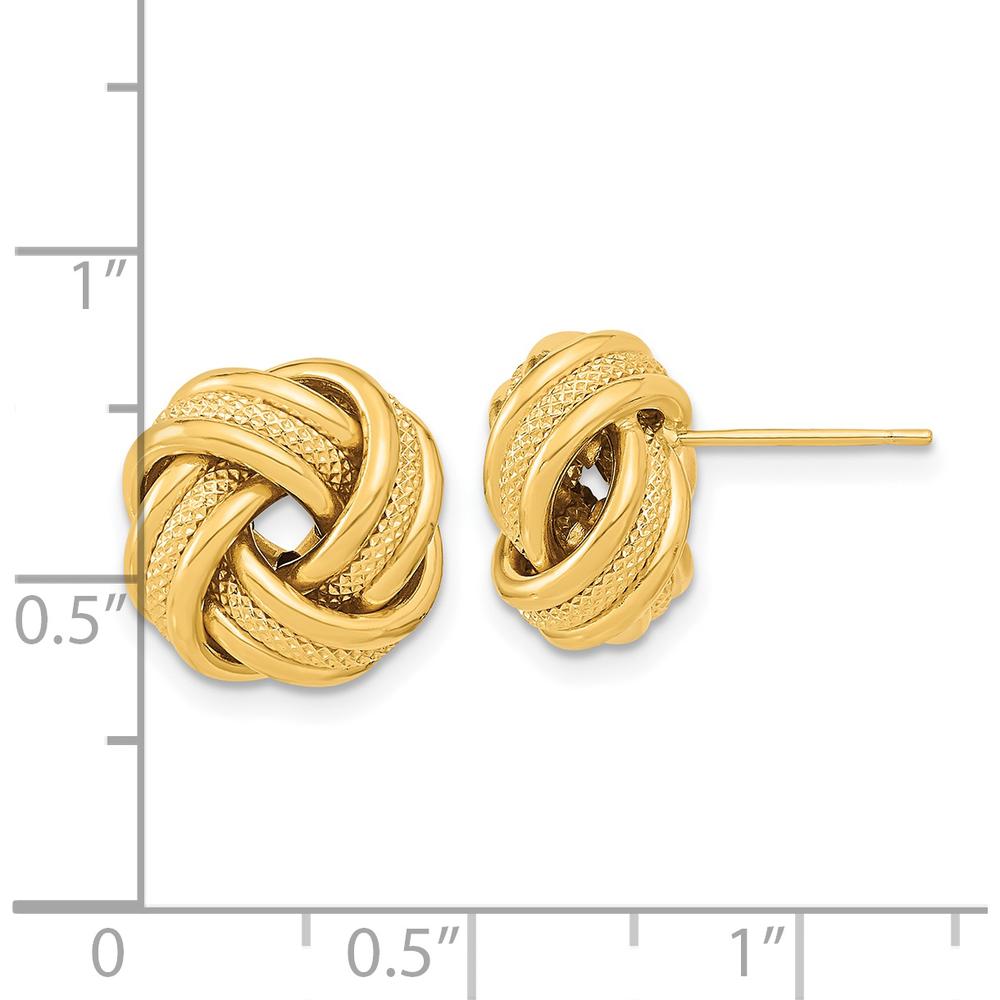 14K Yellow Gold Textured Triple Love Knot Post Earrings - Polished Finish by 0